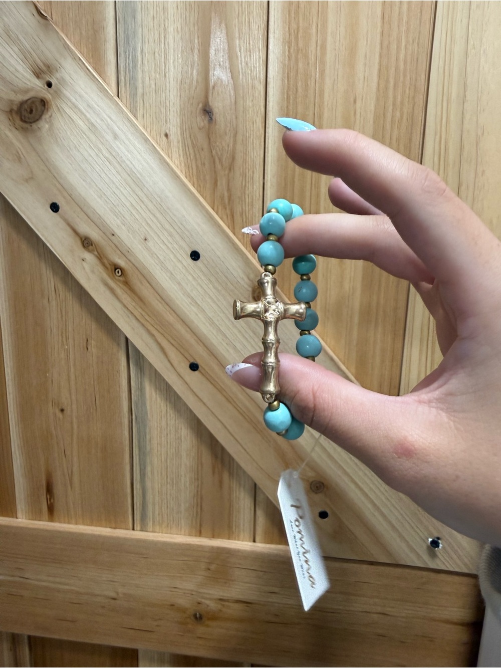 Turquoise Beaded Cross Stretch Bracelet